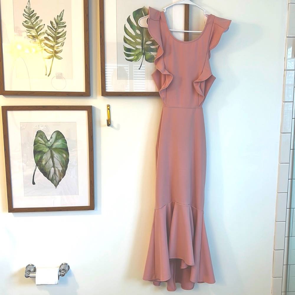 Selfie Leslie Jackie Wide Ruffle Hem Penifore MIDI Dress Blush